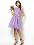 A-Line/Princess Bateau Pleats Sleeveless Short Taffeta Bridesmaid Dresses TPP0005452