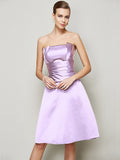 A-Line/Princess Strapless Sleeveless Pleats Short Satin Bridesmaid Dresses TPP0005265