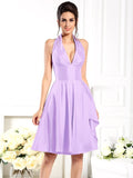 A-Line/Princess Halter Sleeveless Short Taffeta Bridesmaid Dresses TPP0005356