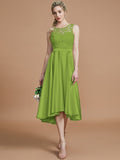 A-Line/Princess Bateau Sleeveless Ruffles Asymmetrical Silk like Satin Bridesmaid Dresses TPP0005019