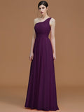 A-Line/Princess One-Shoulder Sleeveless Floor-Length Ruched Chiffon Bridesmaid Dresses TPP0005701