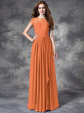 A-line/Princess Bateau Lace Sleeveless Long Chiffon Bridesmaid Dresses TPP0005036