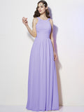 A-Line/Princess Bateau Sleeveless Pleats Long Chiffon Bridesmaid Dresses TPP0005088