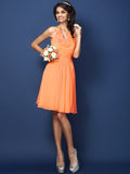 A-Line/Princess Halter Pleats Bowknot Sleeveless Short Chiffon Bridesmaid Dresses TPP0005822