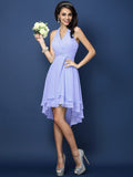 A-Line/Princess Halter Pleats Sleeveless Short Chiffon Bridesmaid Dresses TPP0005144