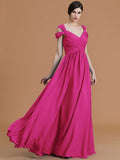 A-Line/Princess Off-the-Shoulder Sleeveless Floor-Length Ruched Chiffon Bridesmaid Dresses TPP0005358