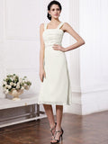 Sheath/Column Straps Sleeveless Sash Pleats Short Chiffon Bridesmaid Dresses TPP0005805