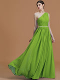 A-Line/Princess One-Shoulder Sleeveless Floor-Length Beading Chiffon Bridesmaid Dresses TPP0005259