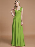 A-Line/Princess One-Shoulder Sleeveless Floor-Length Chiffon Bridesmaid Dresses TPP0005488