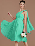 A-Line/Princess One-Shoulder Sleeveless Ruched Short/Mini Chiffon Bridesmaid Dresses TPP0005025