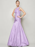 A-Line/Princess One-Shoulder Sleeveless Pleats Long Taffeta Bridesmaid Dresses TPP0005085