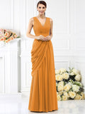 A-Line/Princess V-neck Pleats Sleeveless Long Chiffon Bridesmaid Dresses TPP0005367