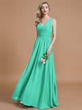 A-Line/Princess Sleeveless V-neck Floor-Length Chiffon Bridesmaid Dresses TPP0005347