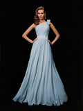 A-Line/Princess One-Shoulder Sleeveless Hand-Made Flower Long Chiffon Bridesmaid Dresses TPP0005084