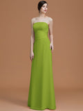 A-Line/Princess Strapless Sleeveless Floor-Length Ruched Chiffon Bridesmaid Dresses TPP0005696