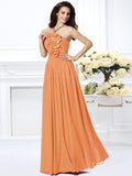 A-Line/Princess Strapless Hand-Made Flower Sleeveless Long Chiffon Bridesmaid Dresses TPP0005618