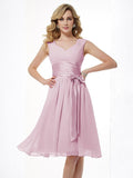 A-Line/Princess Straps Sleeveless Pleats Short Chiffon Bridesmaid Dresses TPP0005096