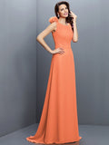 A-Line/Princess Bateau Hand-Made Flower Sleeveless Long Chiffon Bridesmaid Dresses TPP0005638