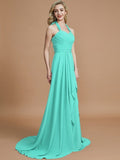 A-Line/Princess Halter Sleeveless Chiffon Sweep/Brush Train Bridesmaid Dresses TPP0005446