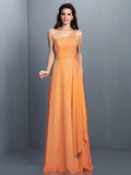 A-Line/Princess One-Shoulder Pleats Sleeveless Long Chiffon Bridesmaid Dresses TPP0005350