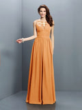 A-Line/Princess Bateau Pleats Sleeveless Long Chiffon Bridesmaid Dresses TPP0005451