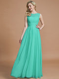 A-Line/Princess Scoop Sleeveless Floor-Length Chiffon Bridesmaid Dresses TPP0005421