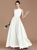 A-Line/Princess One-Shoulder Sleeveless Ruched Floor-Length Chiffon Bridesmaid Dresses TPP0005235