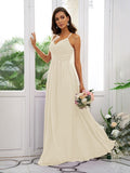 A-Line/Princess Chiffon Ruched V-neck Sleeveless Floor-Length Bridesmaid Dresses TPP0004928