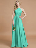 A-Line/Princess Halter Sleeveless Ruched Floor-Length Chiffon Bridesmaid Dresses TPP0005208