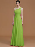 A-Line/Princess One-Shoulder Sleeveless Floor-Length Ruched Chiffon Bridesmaid Dresses TPP0005701