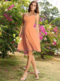 A-Line/Princess Straps Ruched Sleeveless Short Chiffon Bridesmaid Dresses TPP0005032