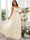 A-Line/Princess Chiffon Ruched Straps Sleeveless Floor-Length Bridesmaid Dresses TPP0004915