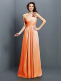 A-Line/Princess One-Shoulder Hand-Made Flower Sleeveless Long Chiffon Bridesmaid Dresses TPP0005570