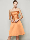 A-Line/Princess Strapless Sleeveless Pleats Short Satin Bridesmaid Dresses TPP0005265