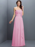 A-Line/Princess Strapless Hand-Made Flower Sleeveless Long Chiffon Bridesmaid Dresses TPP0005617