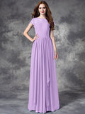 A-line/Princess Bateau Lace Sleeveless Long Chiffon Bridesmaid Dresses TPP0005036