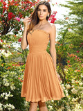 A-Line/Princess Strapless Pleats Sleeveless Short Chiffon Bridesmaid Dresses TPP0005323