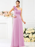 A-Line/Princess One-Shoulder Hand-Made Flower Sleeveless Long Chiffon Bridesmaid Dresses TPP0005311