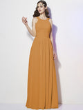 A-Line/Princess Bateau Sleeveless Pleats Long Chiffon Bridesmaid Dresses TPP0005088