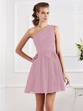 A-Line/Princess Pleats One-Shoulder Sleeveless Short Chiffon Bridesmaid Dresses TPP0005024