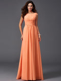 A-Line/Princess Scoop Ruffles Sleeveless Long Chiffon Bridesmaid Dresses TPP0005023