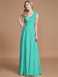 A-Line/Princess One-Shoulder Sleeveless Floor-Length Chiffon Bridesmaid Dresses TPP0005488