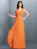 A-Line/Princess Straps Pleats Sleeveless Long Chiffon Bridesmaid Dresses TPP0002855