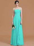 A-Line/Princess Strapless Sleeveless Floor-Length Ruffles Chiffon Bridesmaid Dresses TPP0005756