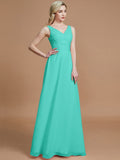 A-Line/Princess Sleeveless Floor-Length Chiffon V-neck Bridesmaid Dresses TPP0005433