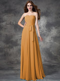 A-line/Princess Strapless Ruched Sleeveless Long Chiffon Bridesmaid Dresses TPP0005797