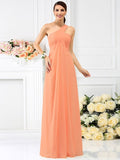 A-Line/Princess One-Shoulder Pleats Sleeveless Long Chiffon Bridesmaid Dresses TPP0005173