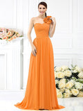 A-Line/Princess One-Shoulder Pleats Sleeveless Long Chiffon Bridesmaid Dresses TPP0005289