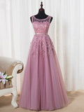 A-Line/Princess Sleeveless Scoop Floor-Length Tulle Beading Dresses TPP0001992