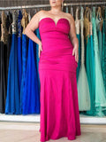 Trumpet/Mermaid Sweetheart Sleeveless Ruched Floor-Length Elastic Woven Satin Plus Size Dresses TPP0003681